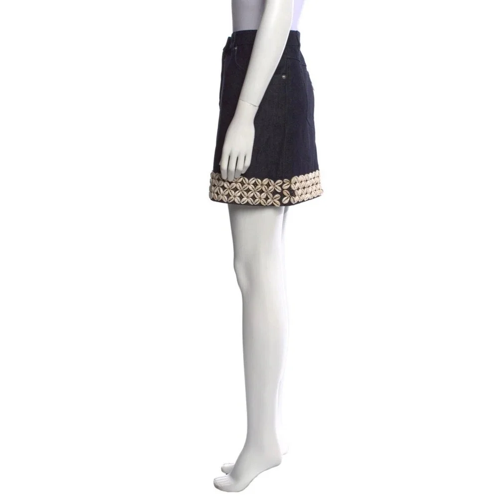 Michael Kors Denim Mini Skirt With Seashell Embellishment Size 14